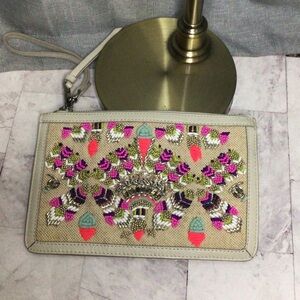 Rebecca Minkoff Beige Clutch with Colorful beading